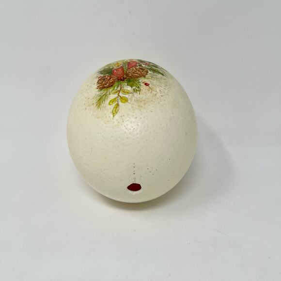 Hand Painted Candles Pinecone Greenery on Full Ostrich Egg by Nebraska‎ Artist - Picture 5 of 6